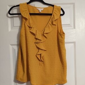 LC Lauren Conrad Mustard Ruffle V-Neck Blouse